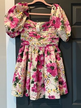 Floral Puff-Sleeve Dress - Pink Floral